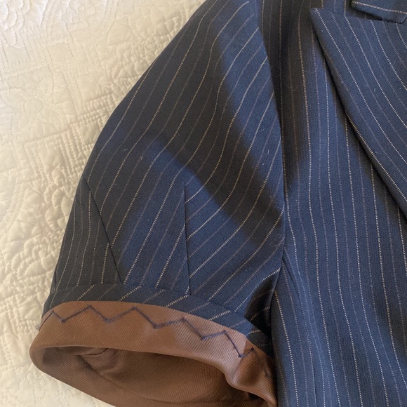 BCBGMaxAzria short sleeve jacket striped menswear navy Blazer M - Picture 12 of 12